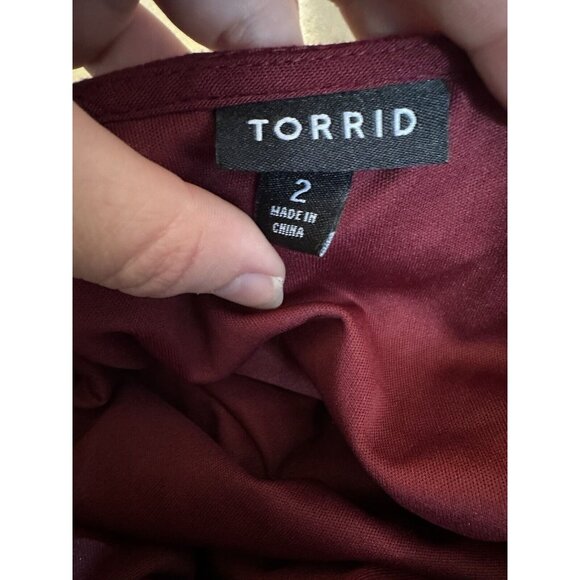 Women's Torrid Dress Chiffon Gauze Burgundy Wine Boho Crochet Size 2 Long Sleeve - Picture 11 of 13
